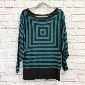 Anthropologie Bailey 44 Womens Top Size M Dolman Long Sleeve Striped Blue Black